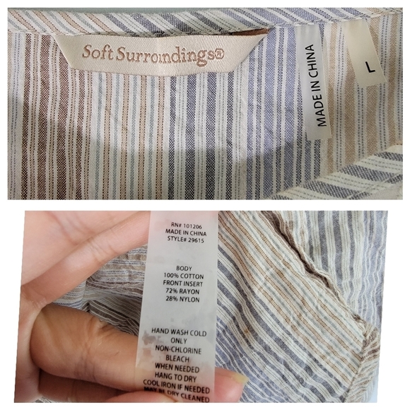 Soft Surroundings Women Tunic Top Sz L Tan Striped Floral Long Sleeve Boho - Picture 11 of 12